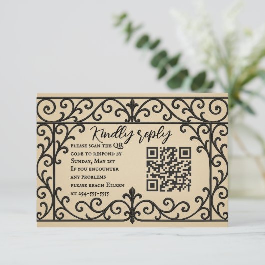 Iron Vow QR Code Wedding RSVP Card (Staand voorkant)