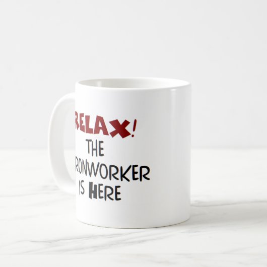 ironarbeider is hier koffie - mok (Voorkant links)