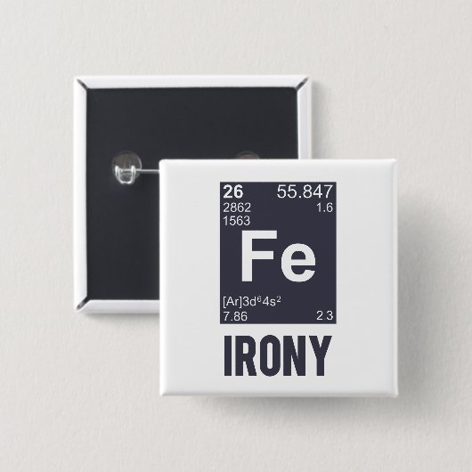 Ironic Chemical Element FE Irony Vierkante Button 5,1 Cm (Voorkant /achterkant)