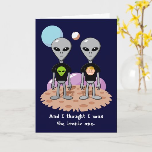 Ironische Alien Verjaardag Kaart (Gele Bloem)