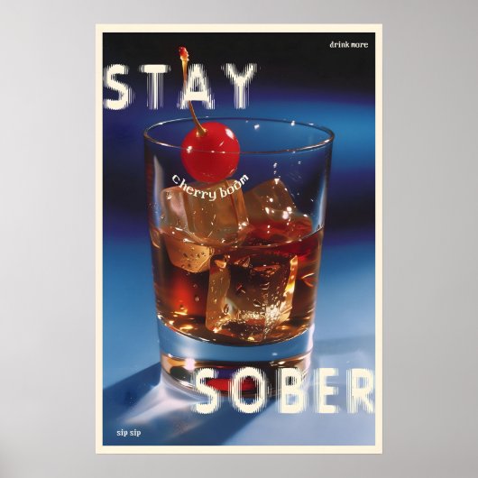 Ironische kersencocktailprint retro bar wandkunst poster (Voorkant)