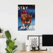 Ironische kersencocktailprint retro bar wandkunst poster (Thuiskantoor)