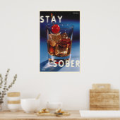 Ironische kersencocktailprint retro bar wandkunst poster (Keuken)