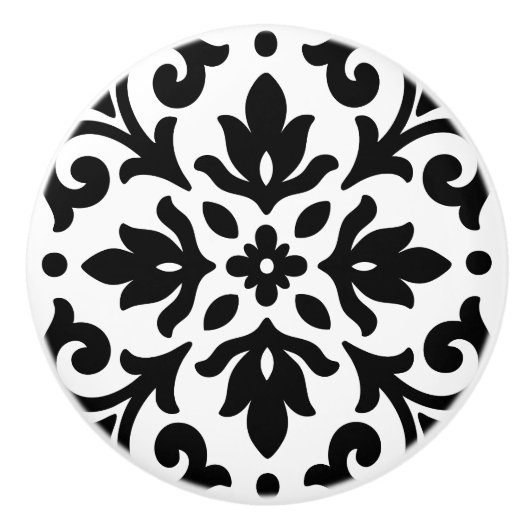 Ironlace Zwart & Wit  Damask Keramische Knop (Voorkant)