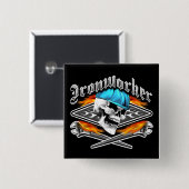 Ironwerker Skull en Flaming Wrenches Vierkante Button 5,1 Cm (Voorkant /achterkant)