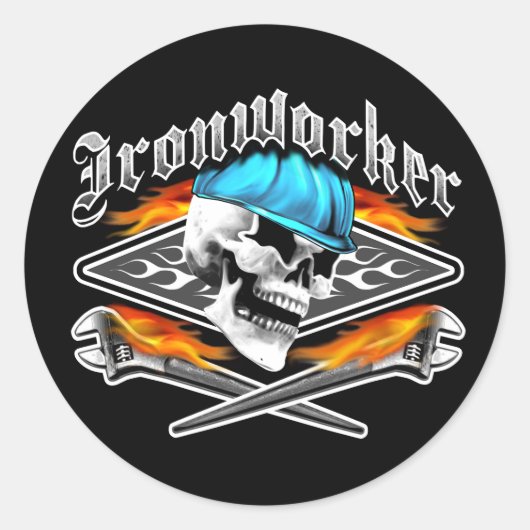 Ironwerker Skull en Spud Wrenches Ronde Sticker (Voorkant)