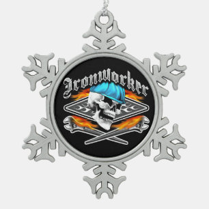 Ironwerker Skull en Spud Wrenches Tin Sneeuwvlok Ornament