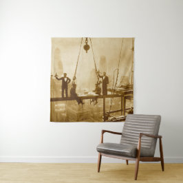 Ironwerkers lopen op de 32 verdieping wandkleed