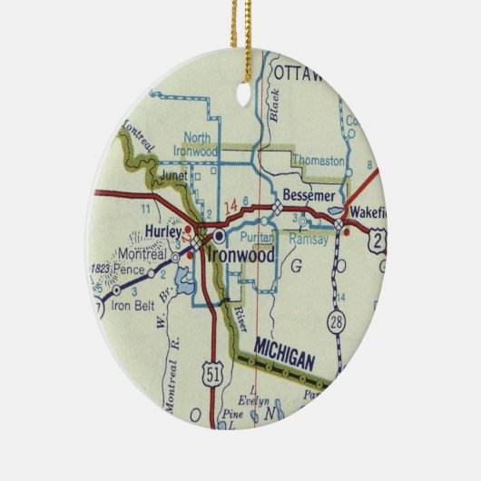 Ironwood MI  Map Keramisch Ornament (Rechts)