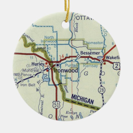 Ironwood MI  Map Keramisch Ornament (Voorkant)