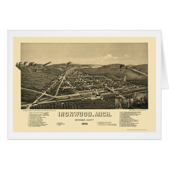 Ironwood, MI Panorama Map - 1886 (Voorkant Horizontaal)