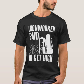 Ironworker betaald om hoge ijzerwerking blauwe col t-shirt