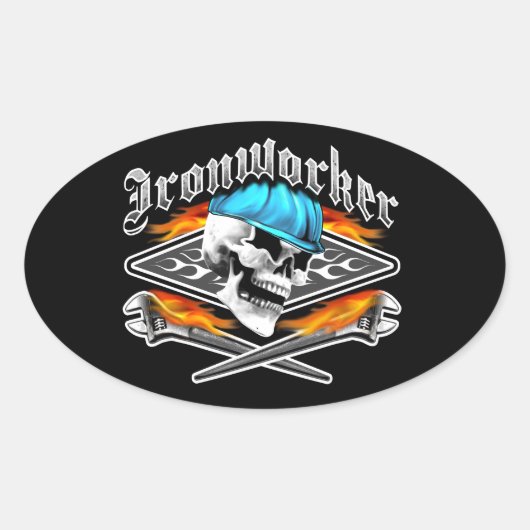 Ironworker schedel en spud moersleutels ovale sticker (Voorkant)