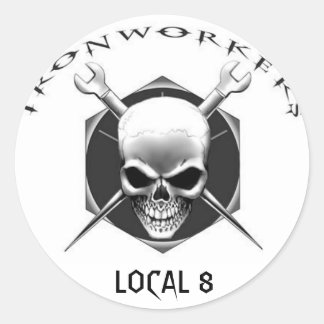 IRONWORKER SKULL Local 8 Ronde Sticker