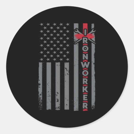 Ironworker USA Patriottische Vlag IJzeren-Werken U Ronde Sticker (Voorkant)