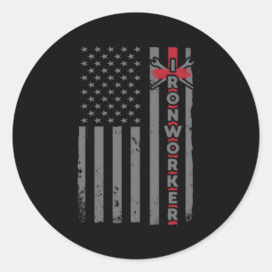 Ironworker USA Patriottische Vlag IJzeren-Werken U Ronde Sticker