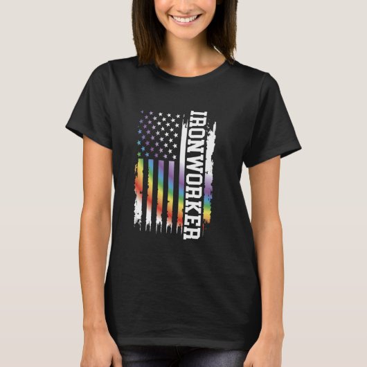 Ironworker Verenigde Staten Distressed Rainbow w U T-shirt (Voorkant)