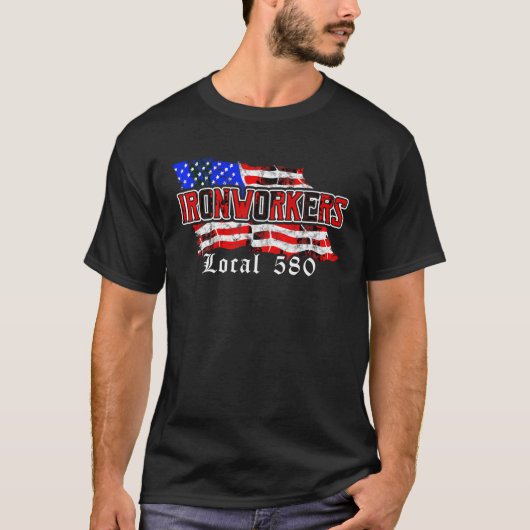 Ironworkers Lokale 580 NYC Amerikaanse vlag Patrio T-shirt (Voorkant)