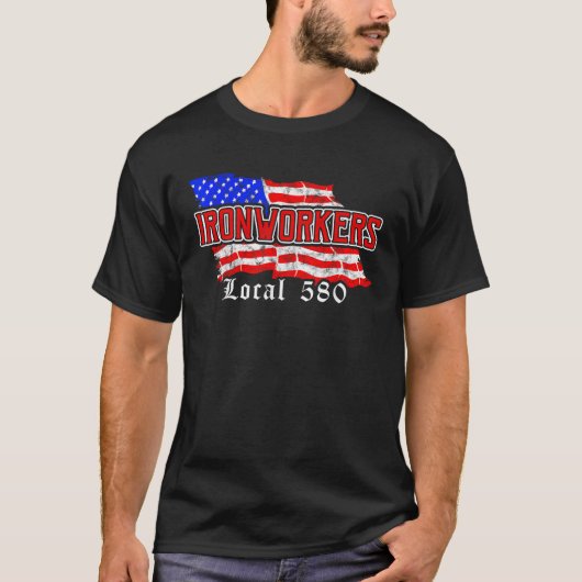 Ironworkers Lokale 580 NYC Amerikaanse vlag Patrio T-shirt (Voorkant)