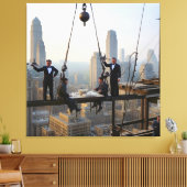 Ironworkers lunchen bij de 32 verdiepingen tellend canvas afdruk (Insitu (Woonkamer))