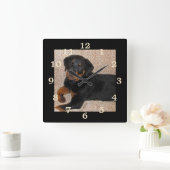 Irresistible Rottweiler Puppy Numbered Wall Clock Vierkante Klok (Huis)