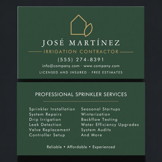 Irrigation Contractor Professional Visitekaartje