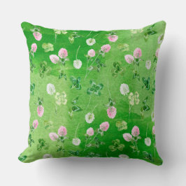 IRSE GROENE KLAVERTJES EN KLEINE ROZE BLOEMEN KUSSEN