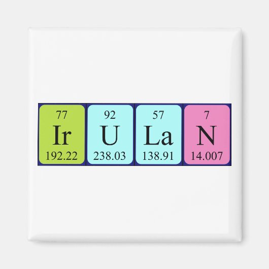 Irulan periodiek table name magnet (Voorkant)