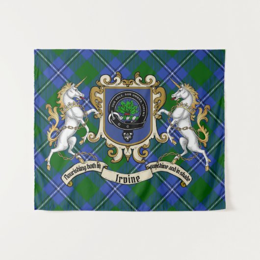 Irvine Clan Badge & Unicorns met Tartan Wandkleed (Voorkant (horizontaal))