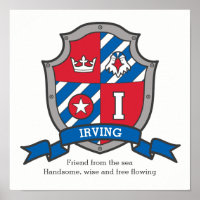Irving name: jongens letter I vogel poster