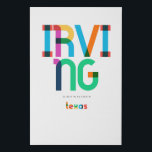 Irving Texas Mid Century, Pop Art, Imitatie Canvas Print<br><div class="desc">Irving Texas klassiek retro teruggooistijl van de jaren '70 en '80. Heldere primaire kleuren in de abstracte kunststijl van de 20e eeuw met eenvoudige geometrische elementen.  pop kunst. Eenvoudig gedurfd,  je eigen woonplaats hardop draag.</div>