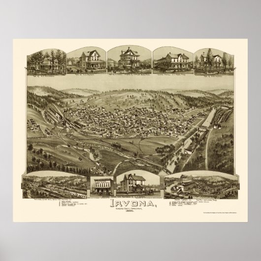 Irvona, Pa Panorama Map - 1895 Poster (Voorkant)
