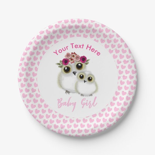 Is Baby shower Girl Pink Whimsical Personalized Papieren Bordje (Voorkant)