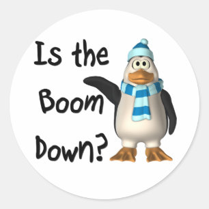 Is de boom omlaag? met pinguïn ronde sticker