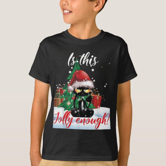 Is dit jolly genoeg chagrijnige zwarte kat kerst l t-shirt (Voorkant)