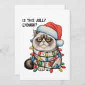 Is dit vrolijk genoeg chagrijnig kat kerstverlicht feestdagenkaart (Voorkant / Achterkant)