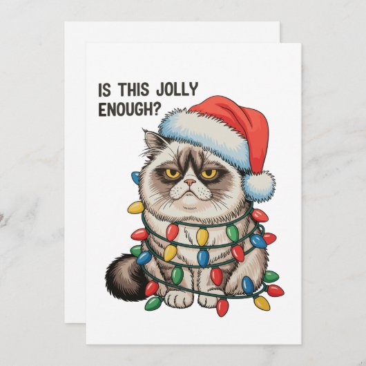 Is dit vrolijk genoeg chagrijnig kat kerstverlicht feestdagenkaart (Voorkant / Achterkant)