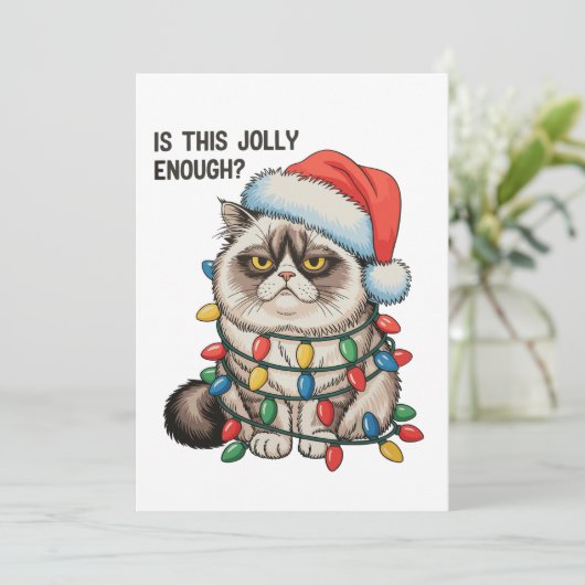 Is dit vrolijk genoeg chagrijnig kat kerstverlicht feestdagenkaart (Staand voorkant)