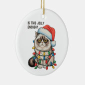 Is dit vrolijk genoeg chagrijnig kat kerstverlicht keramisch ornament (Rechts)