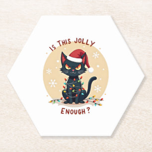 Is dit vrolijk genoeg grappig zwarte kat kerstboom kartonnen onderzetters