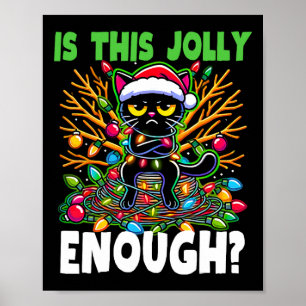 Is dit vrolijk genoeg grappig zwarte kat kerstboom poster