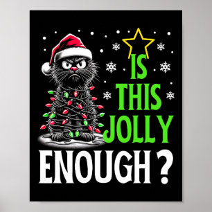 Is dit vrolijk genoeg grappig zwarte kat kerstboom poster