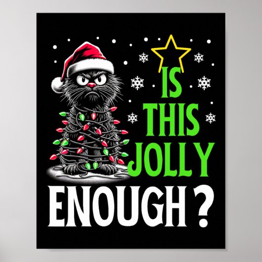Is dit vrolijk genoeg grappig zwarte kat kerstboom poster (Voorkant)