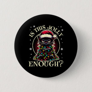 Is dit vrolijk genoeg grappig zwarte kat kerstboom ronde button 5,7 cm