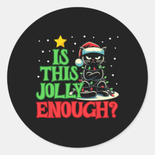 Is dit vrolijk genoeg grappig zwarte kat kerstboom ronde sticker