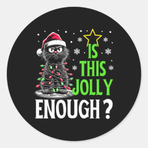 Is dit vrolijk genoeg grappig zwarte kat kerstboom ronde sticker