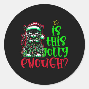 Is dit vrolijk genoeg grappig zwarte kat kerstboom ronde sticker