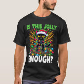 Is dit vrolijk genoeg grappig zwarte kat kerstboom t-shirt (Voorkant)