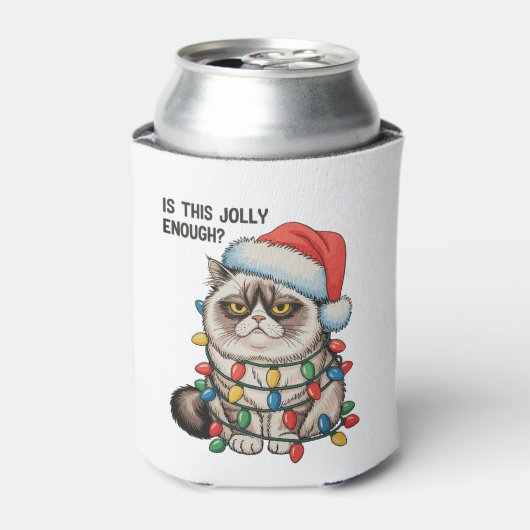 Is dit vrolijk genoeg Grumpy Cat kerstverlichting Blikjeskoeler (Blikje Voorkant)