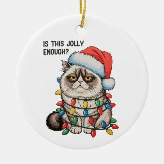 Is dit vrolijk genoeg Grumpy Cat kerstverlichting Keramisch Ornament (Voorkant)